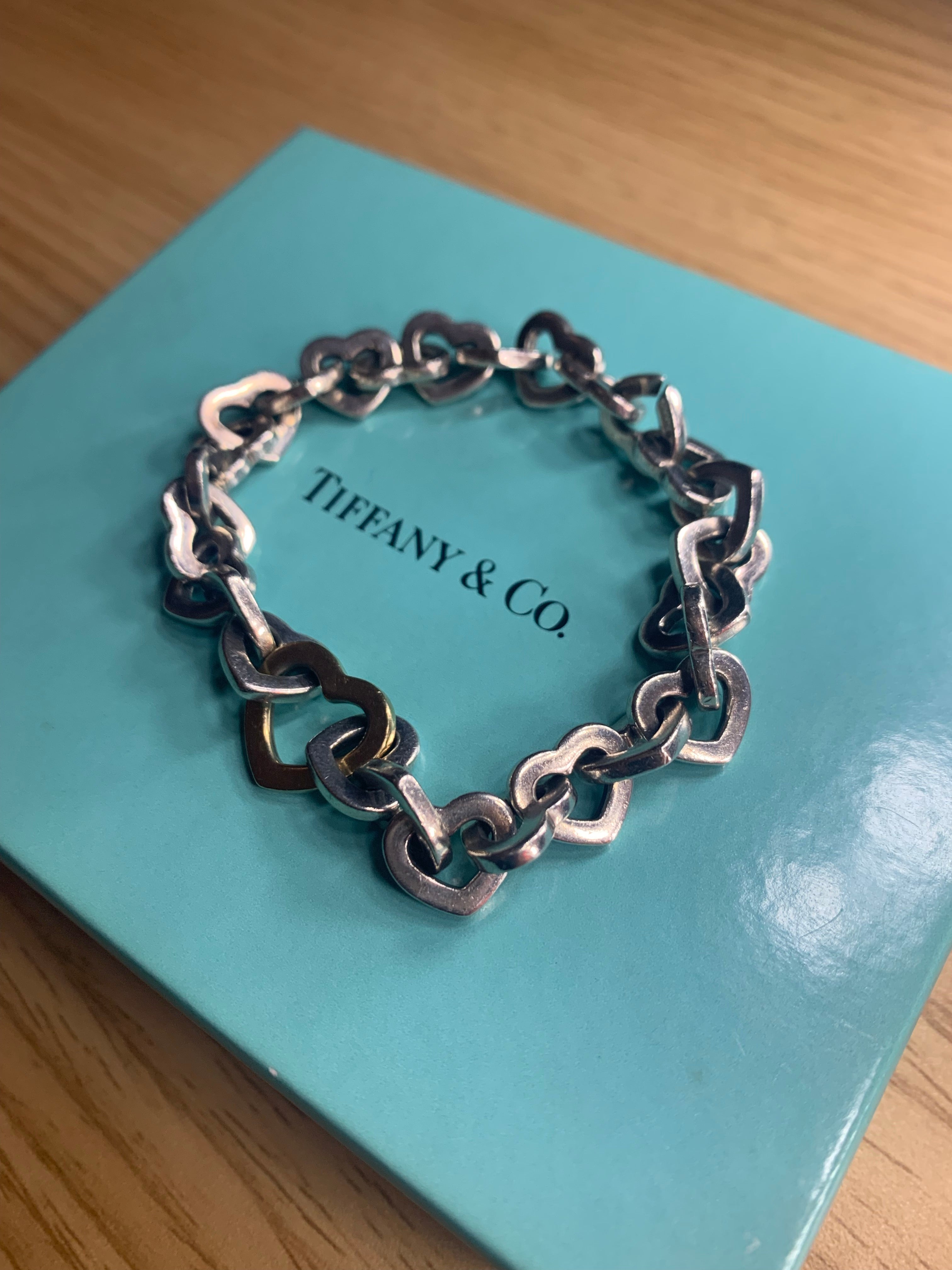 Tiffany and Co. Gold Sterling Silver Heart Link Bracelet