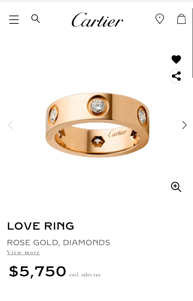 Cartier 6P Full Diamond 18KT Rose Gold Love Ring Size 5.75