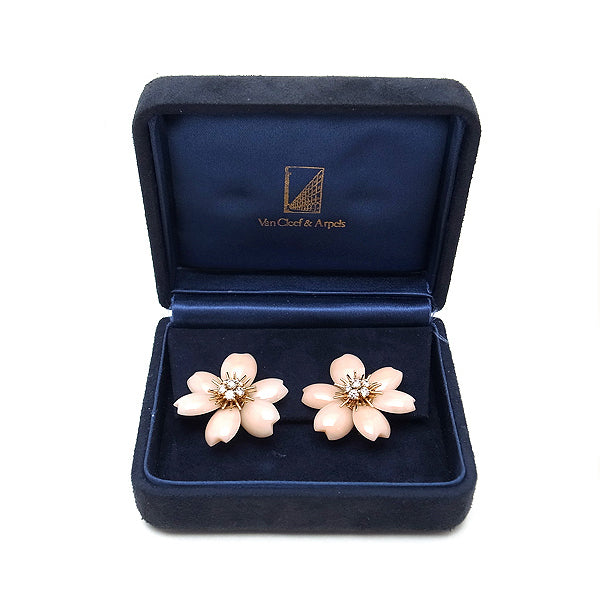 Van Cleef & Arpels Coral & Diamond Rose de Noel Ear Clips