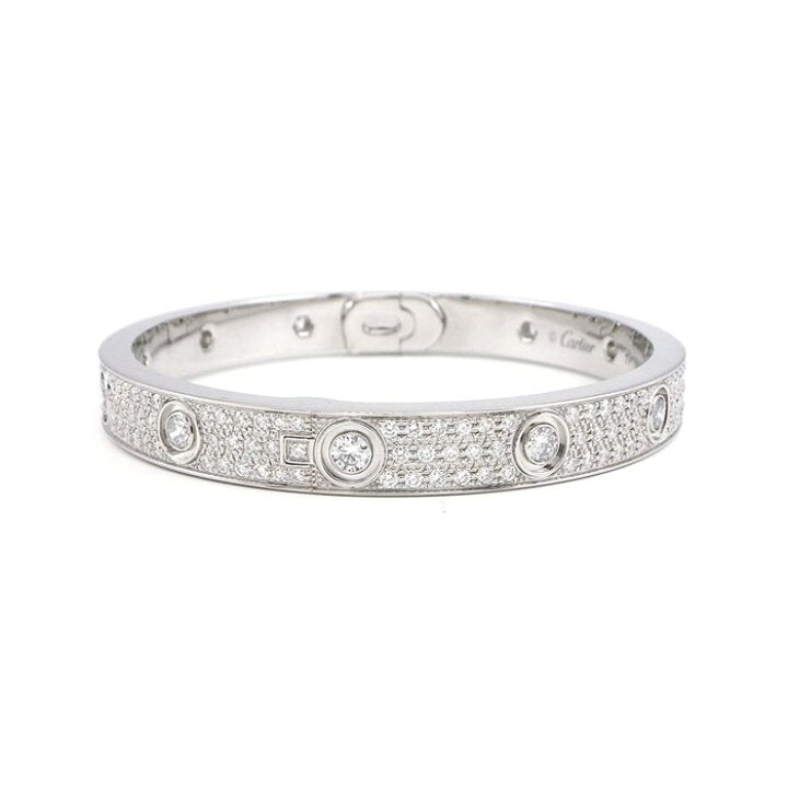 Cartier Full Diamond-Paved 18KT White Gold Love Bracelet Size 17