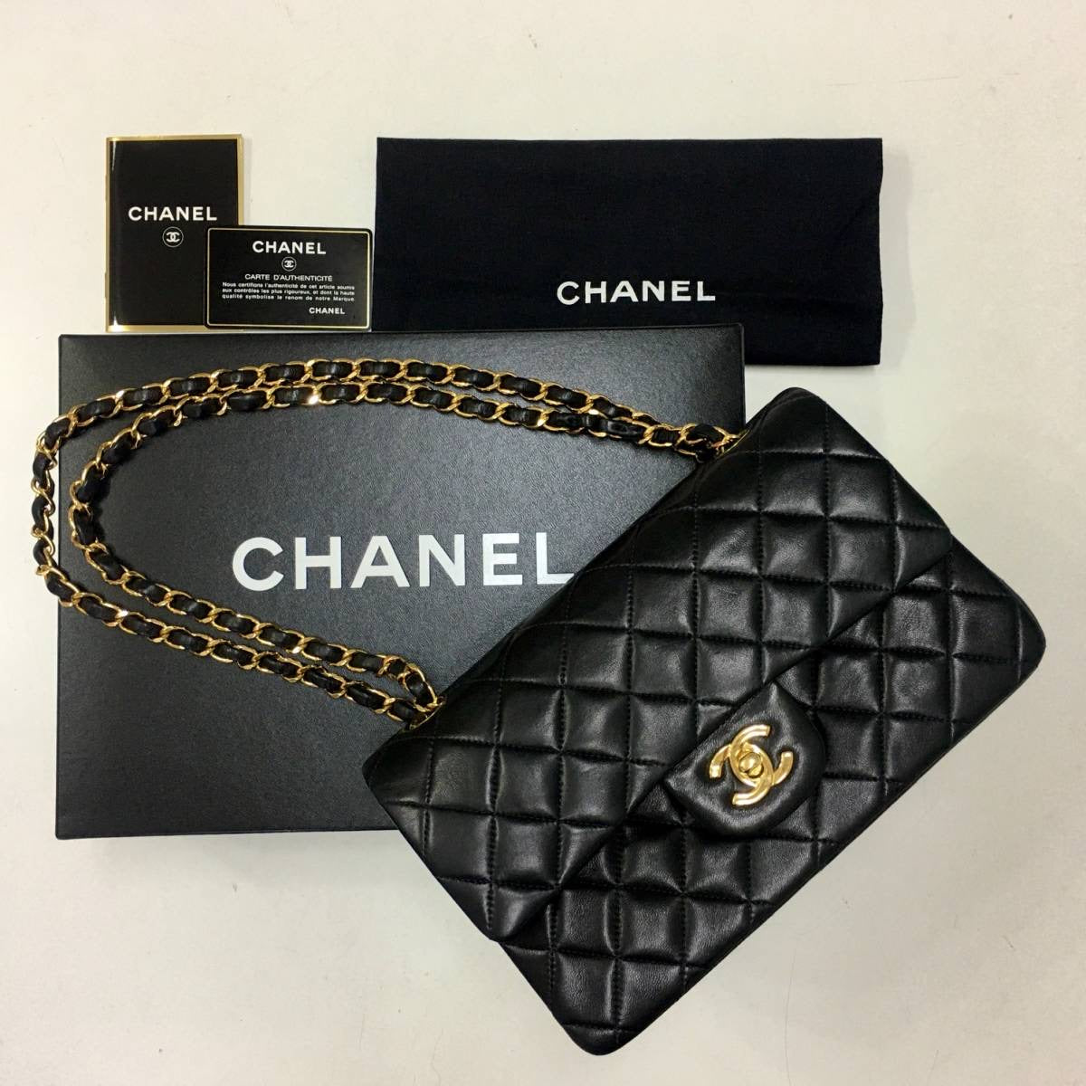 CHANEL Black Lambskin GHW Quilted Double Flap Handbag