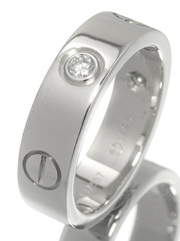 Cartier 3P Half Diamond 18KT Whitw Gold Love Ring #53/ US 6.25