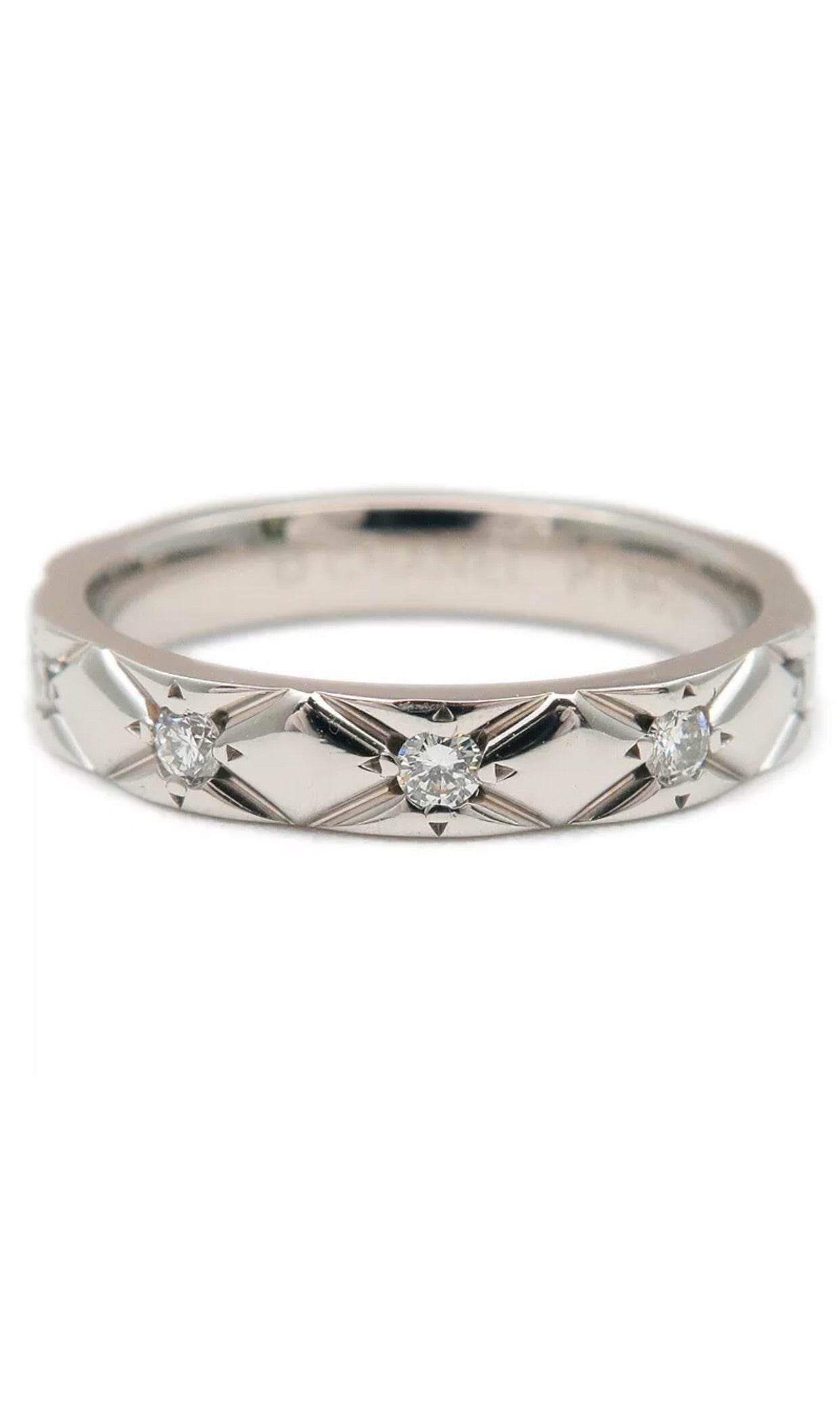 CHANEL PT950 Platinum & Diamonds Matelasse Ring