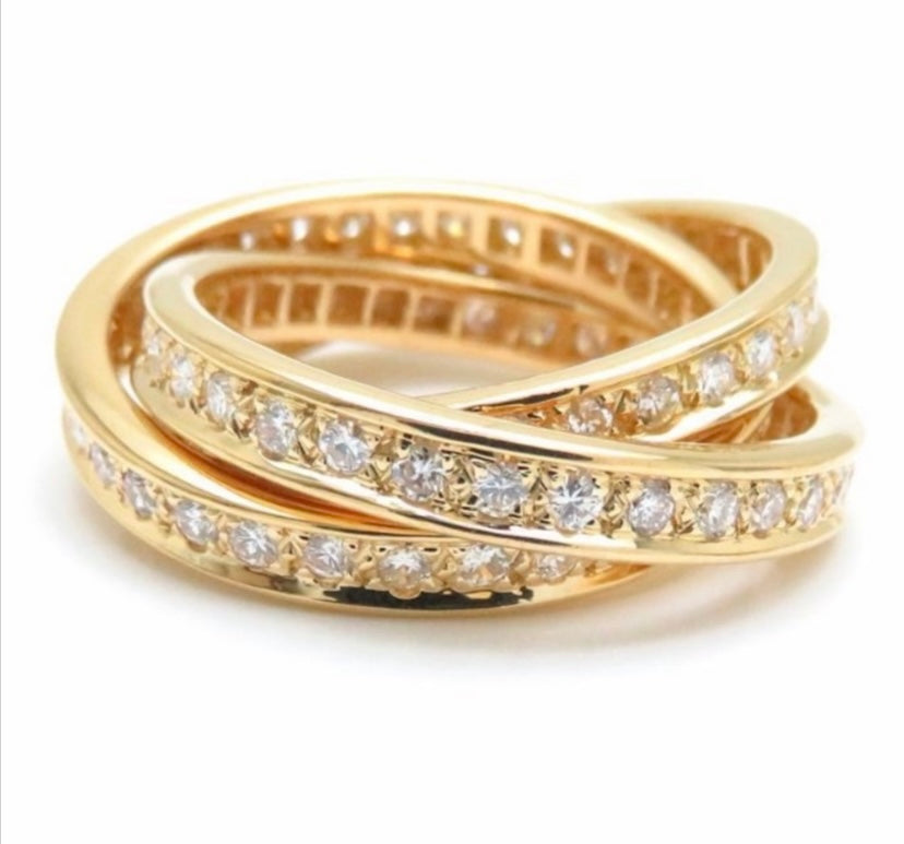 Cartier Diamond-Paved Trinity Rolling Ring, 18KT Yellow Gold
