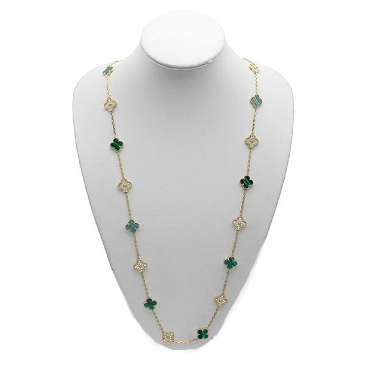 Van Cleef & Arpels Diamond Malachite Vintage Alhambra Long 20 Motif Necklace