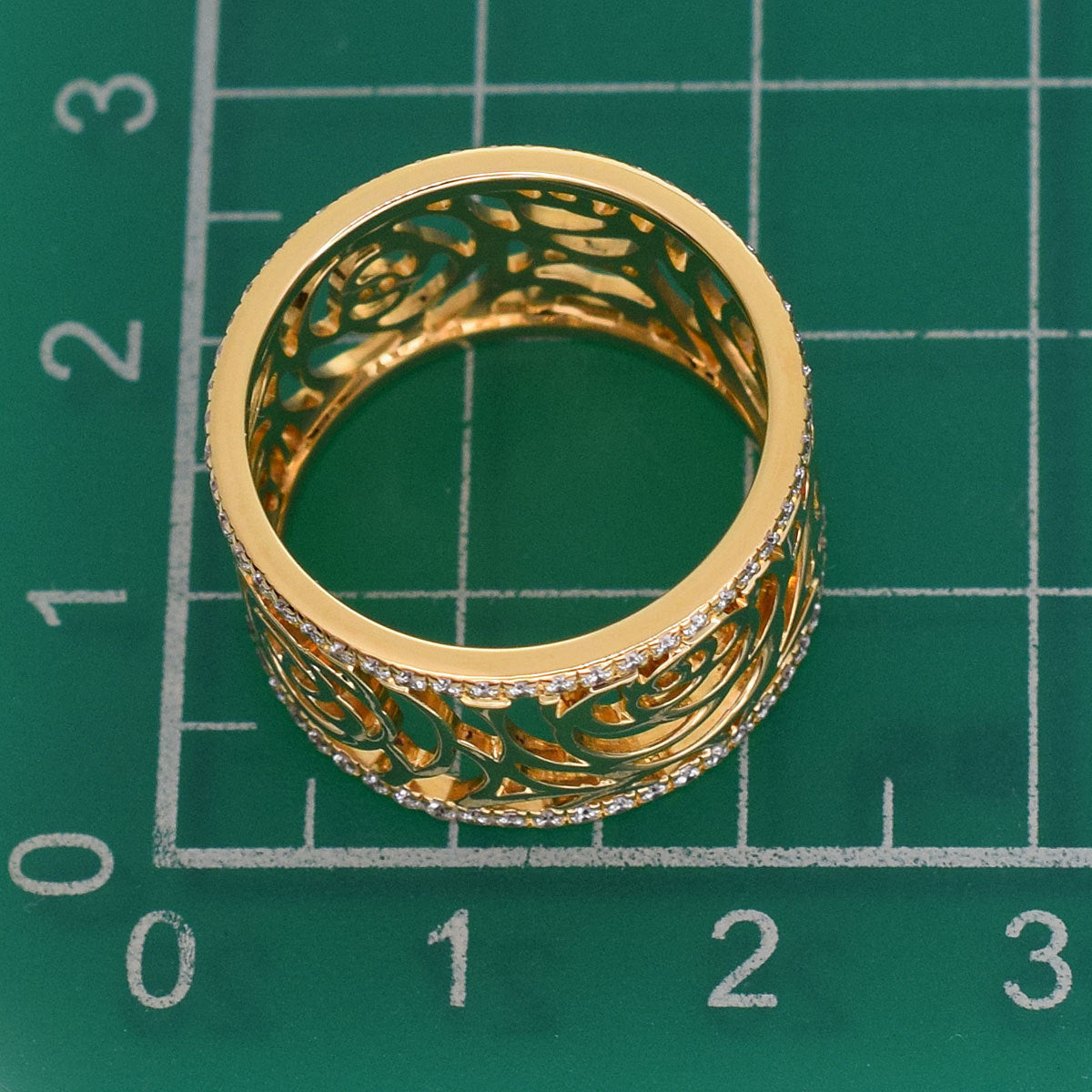 CHANEL Camellia Diamond Flowers Wide Gold Ring Size 7