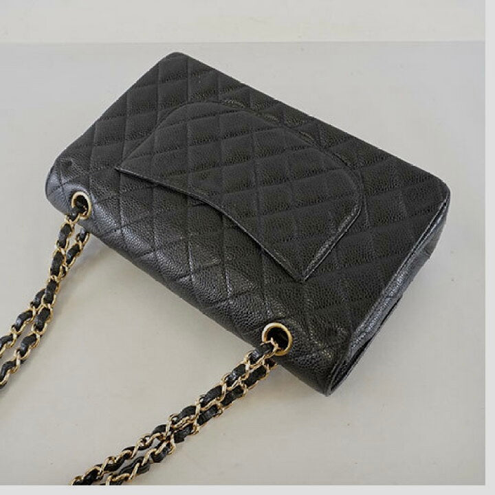 CHANEL Caviar Leather 23cm Small Double Flap Gold Hardware Shoulder Handbag