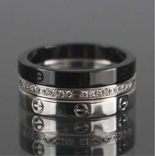 Cartier Three Love Ring Diamond, Black Ceramic Set Sz 51