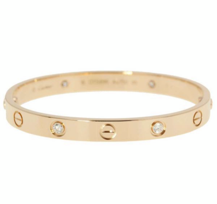 Cartier 4P Half Diamond 18KT Rose Gold Love Bracelet Size #16