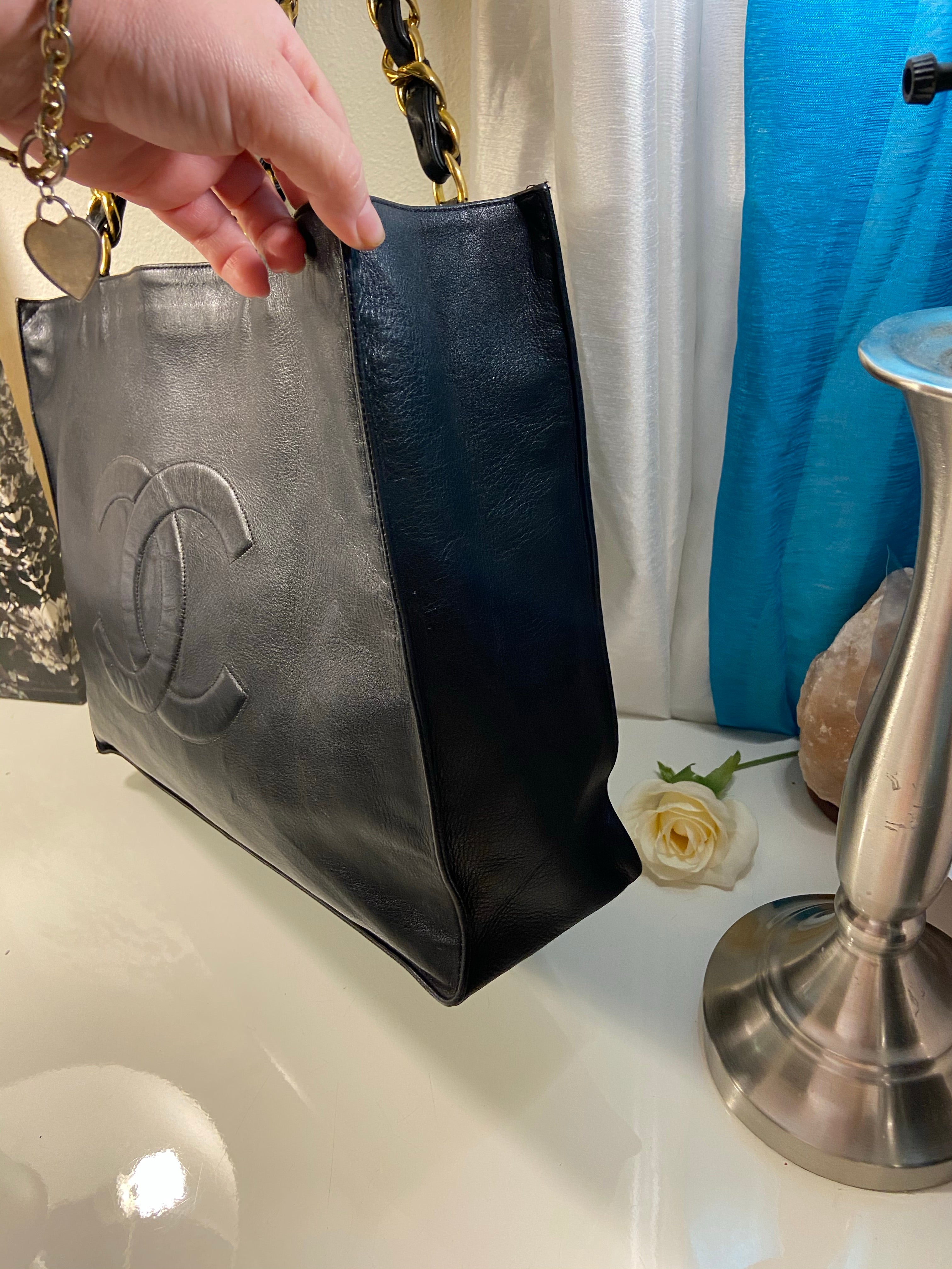 CHANEL XL Gold Hardware GST Tote Black Lambskin Bag