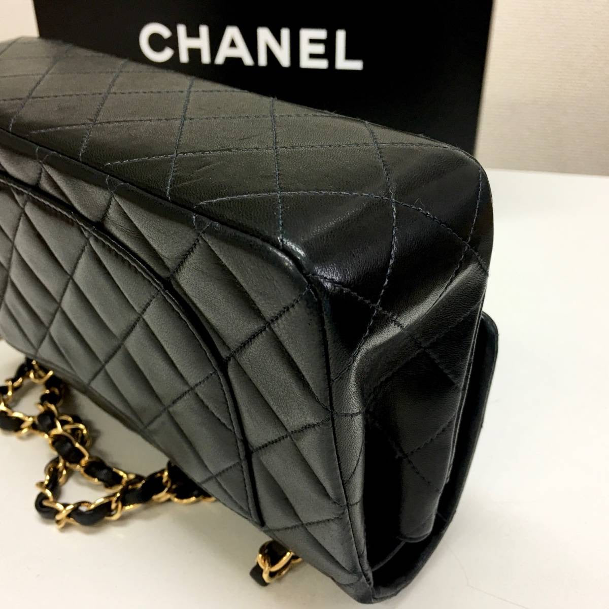CHANEL Black Lambskin GHW Quilted Double Flap Handbag