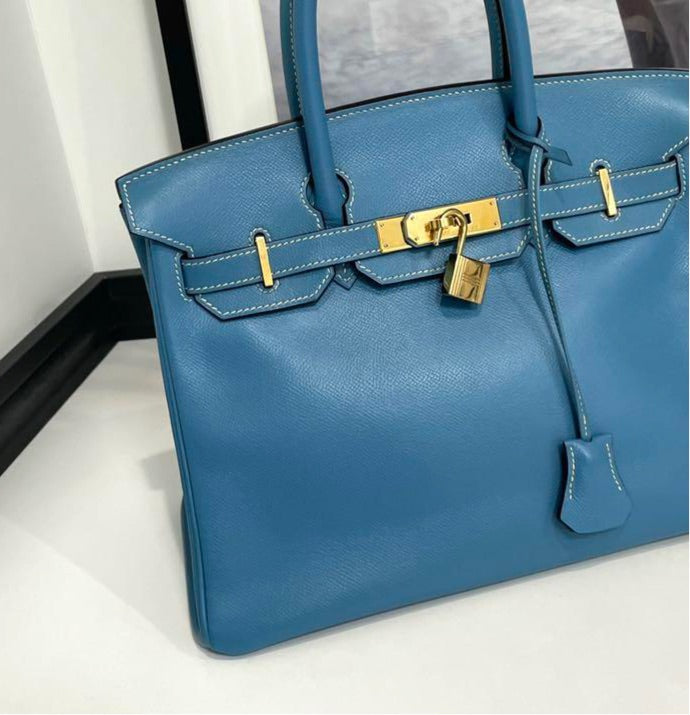 Hermès 30 Bleu Jean Birkin Epsom Leather Bag