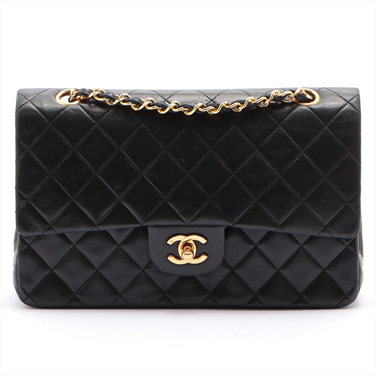CHANEL Black Lambskin 25 Double Flap Handbag