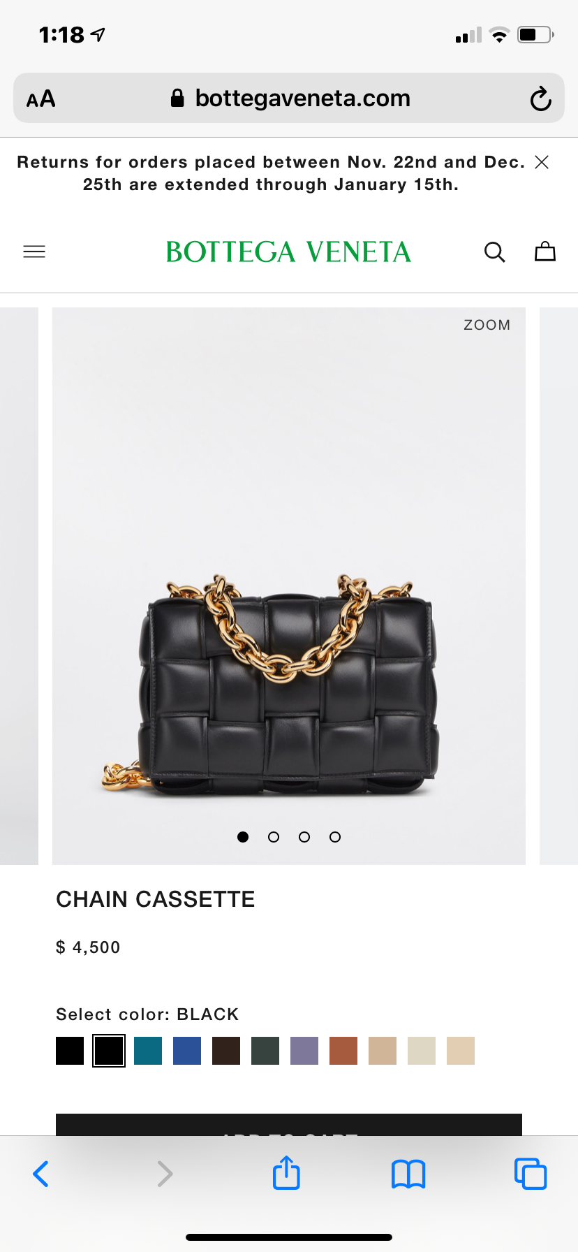 Bottega Veneta Chain Cassette Padded Interacciato Black Leather Gold Hardware Bag