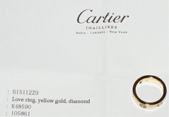 Cartier 3P Half Diamond 18KT Yellow Gold Love Ring Size 5.5