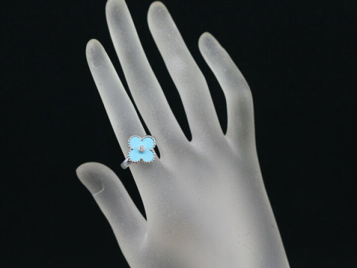 Van Cleef & Arpels VCA Diamond Turquoise Alhambra Ring Size 50/ 5