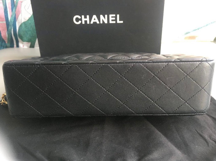 CHANEL Black Quilted Lambskin Double Flap Shoulder Handbag