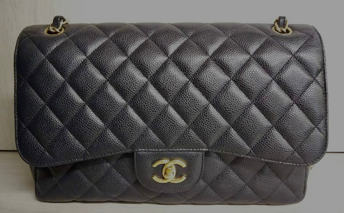 CHANEL Black Caviar Gold Hardware Jumbo 30cm Double Flap Bag