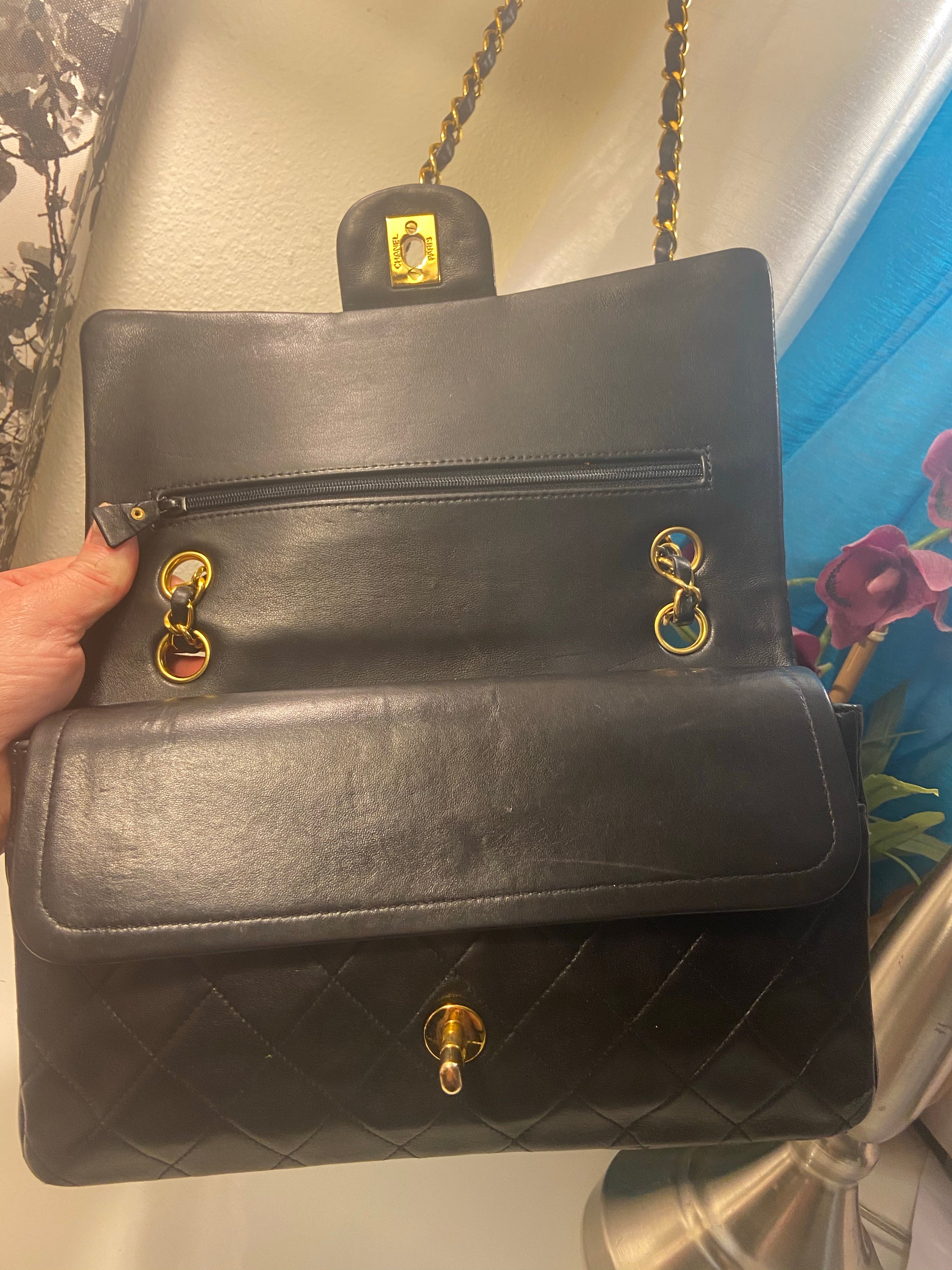 CHANEL Black Lambskin Double Flap 25 GHW Shoulder Handbag