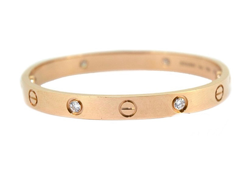 Cartier 4P Half Diamond 18KT Rose Gold Love Bracelet Size #16