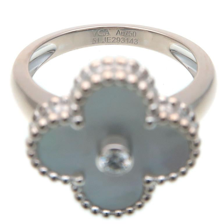 Van Cleef & Arpels Diamond Mother of Pearl Alhambra Ring Size 51/ US 5.5
