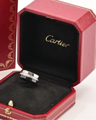 Cartier 3-Ring Black Ceramic Diamond & 18KT White Gold Love Ring Set Size 52