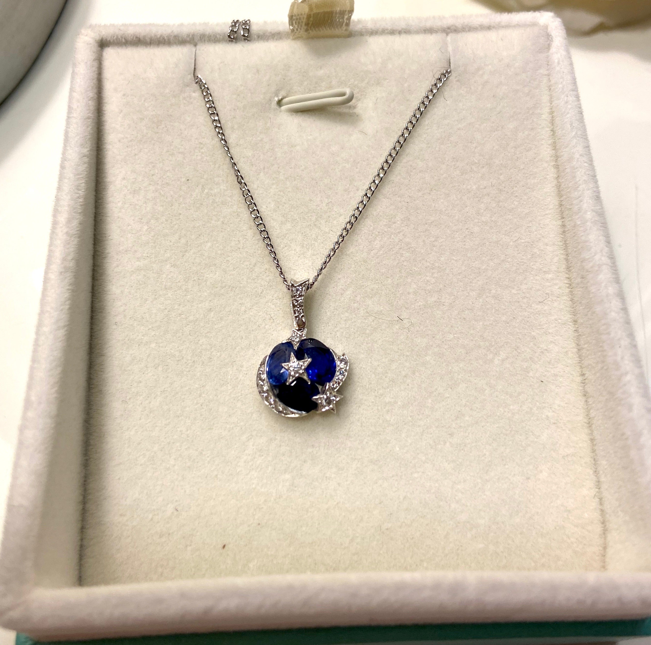 CHANEL Comete Diamond Sapphire 18KT White Good Pendant Necklace
