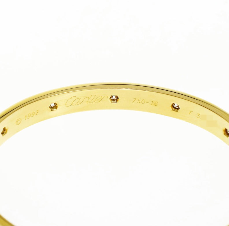 Cartier 10P Diamond 18KT Yellow Gold Love Bracelet Size 16