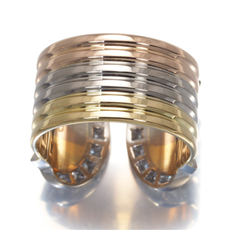 Cartier Tri-Gold 2C Diamond Paved Wide Band Ring #53