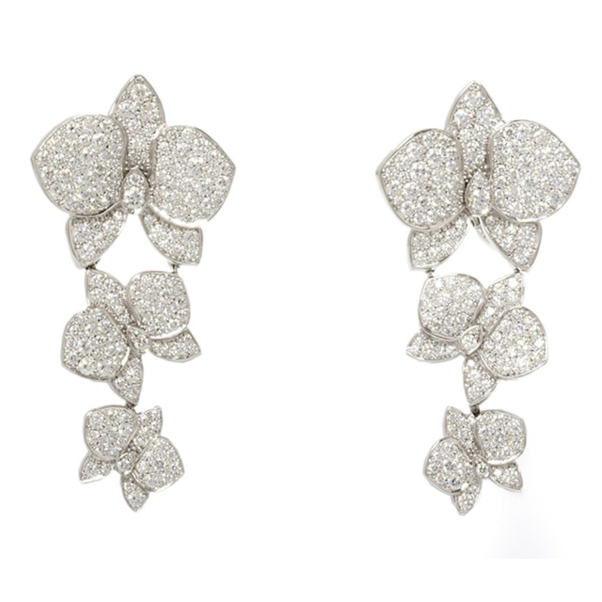 Cartier Caresse D’Orchidees Diamond Paved 18KT White Gold Dangle Earrings