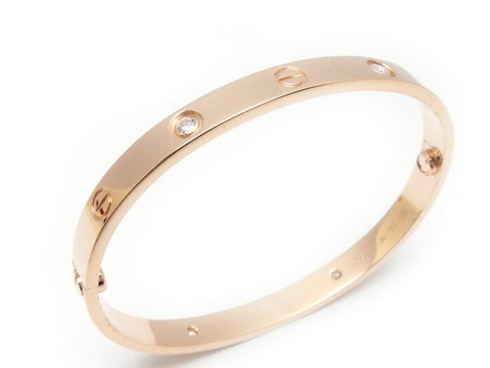 Cartier 4 Diamond Rose Gold Love Bracelet Size 17