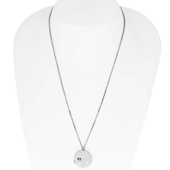 Cartier Diamond & Onyx Love Circle Long White Gold Pendant Necklace