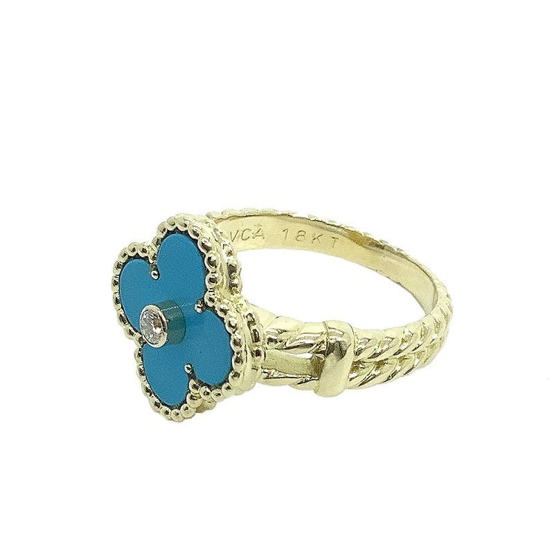 Van Cleef & Arpels Diamond Turquoise Vintage Alhambra Ring