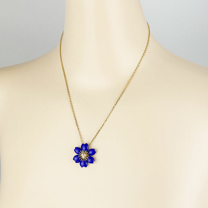 Van Cleef & Arpels Diamond Lapis Lazuli Rose de Noel Yellow Gold Pendant Necklace