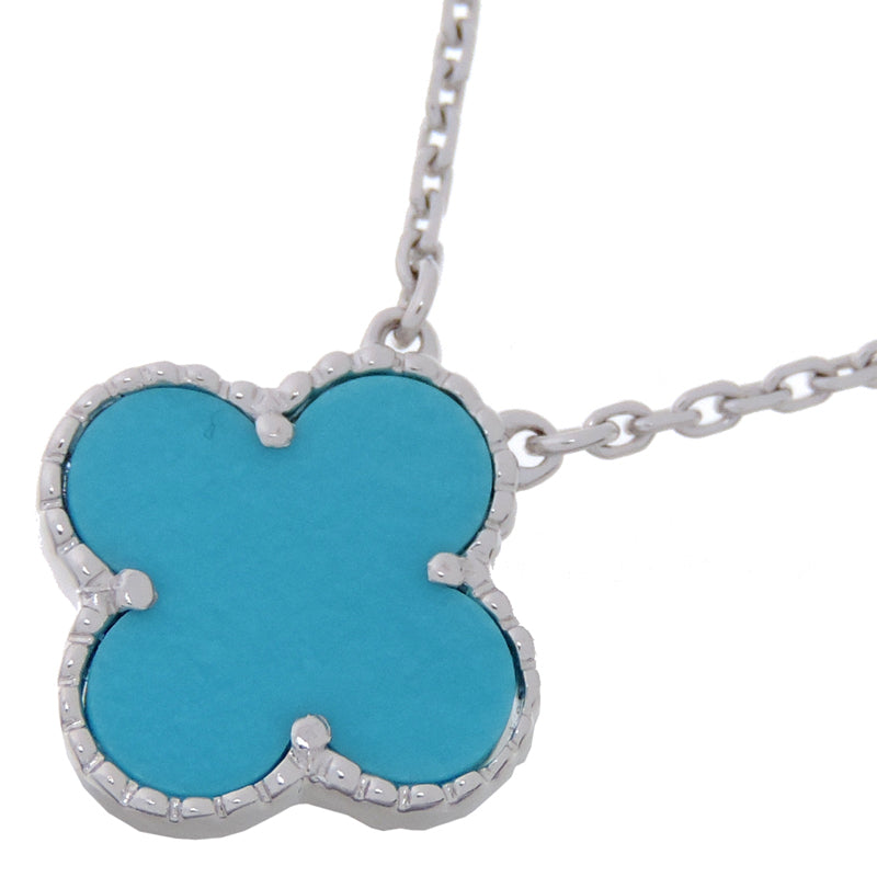 Rare Van Cleef & Arpels VCA Turquoise Vintage Alhambra 18Kt White Gold Necklace