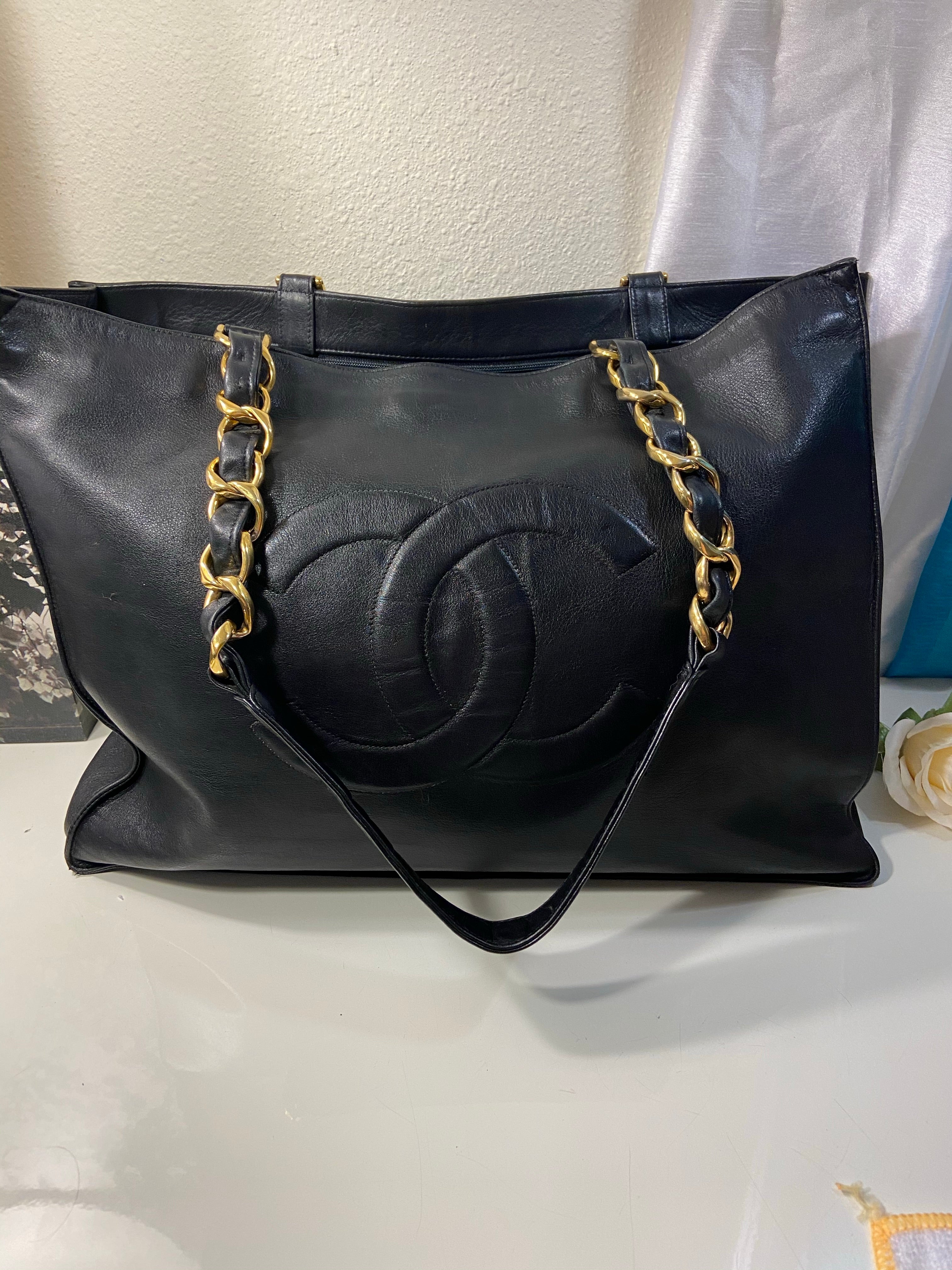 CHANEL XL Gold Hardware GST Tote Black Lambskin Bag