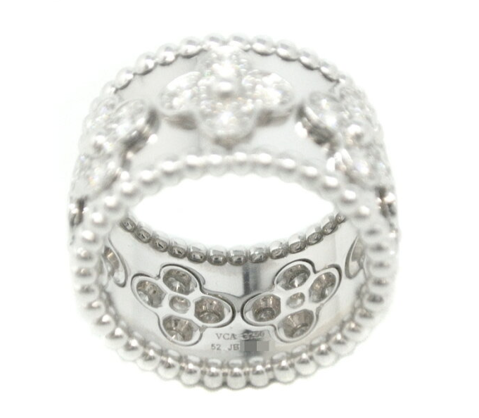Van Cleef & Arpels Perlee Diamond Clover Alhambra Ring #52/ US6