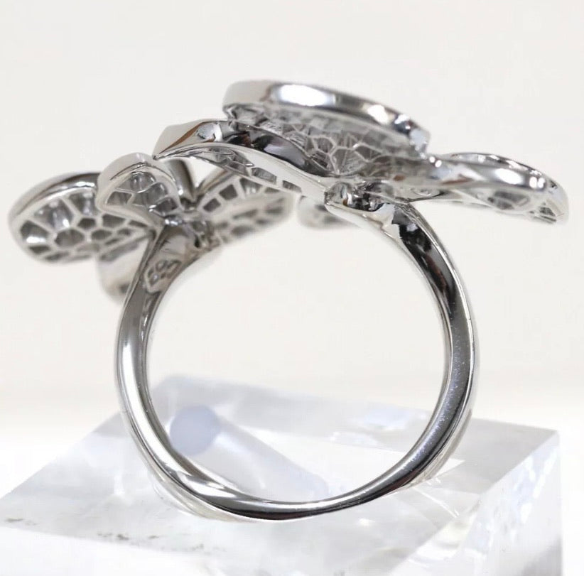 Cartier Caresse D’Orchidees Diamond-Paved 18KT White Gold Ring Size 52