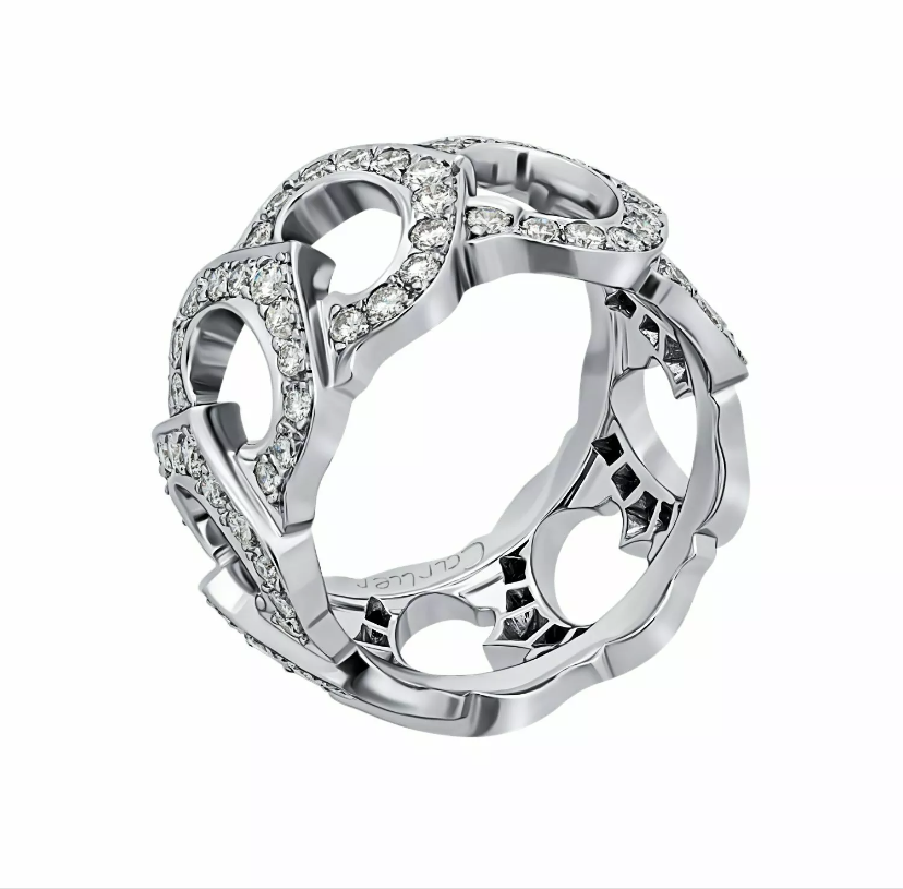 Cartier C de Paved Diamond 18KT White Gold Ring US 7