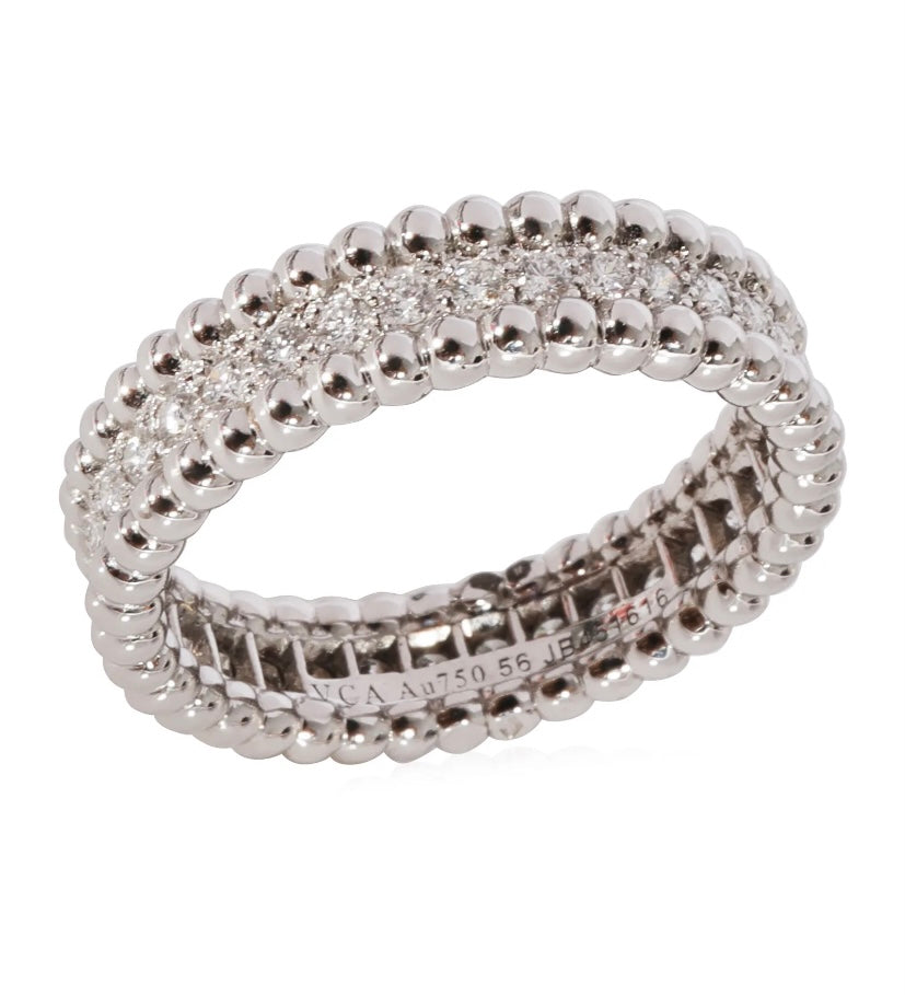 Van Cleef & Arpels Diamond White Gold Perlee Clovers Ring