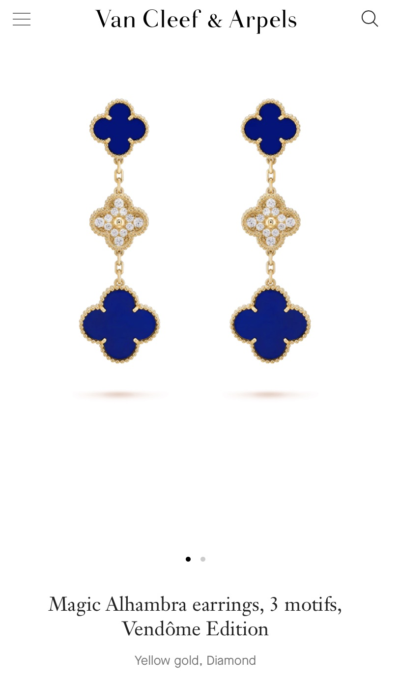 Van Cleef & Arpels Limited Edition Vendome Paris Diamond Blue Porcelain Alhambra Earrings