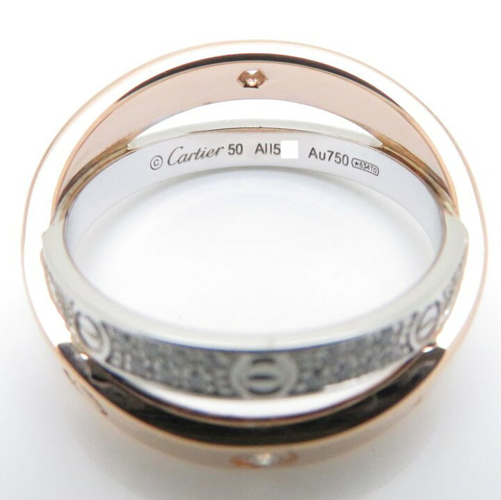 Cartier Double Diamond Love Ring 18KT White & Rose Gold Sz #50/ 5