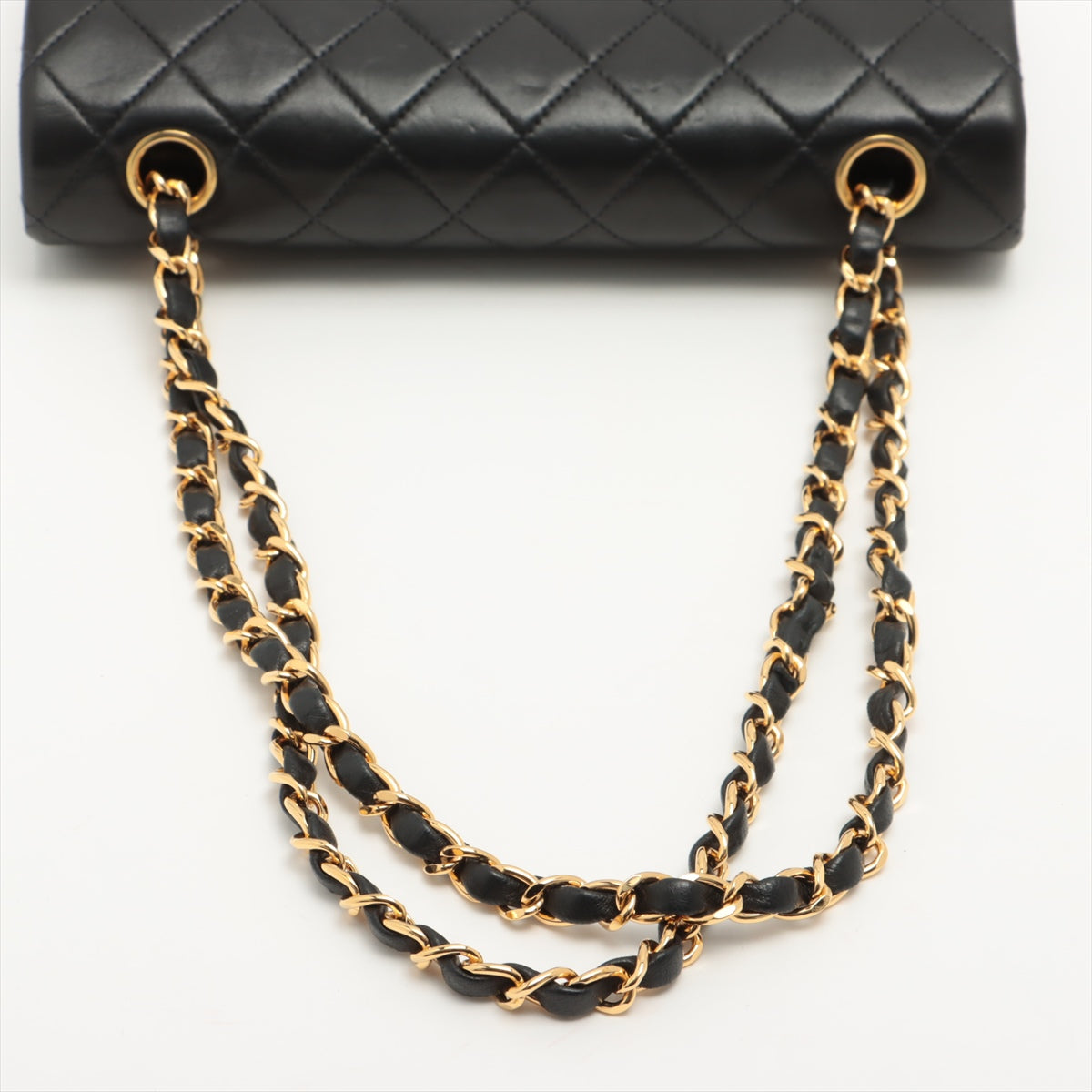CHANEL Black Lambskin Leather 25cm Double Flap Bag w/ 24KT Gold Hardware