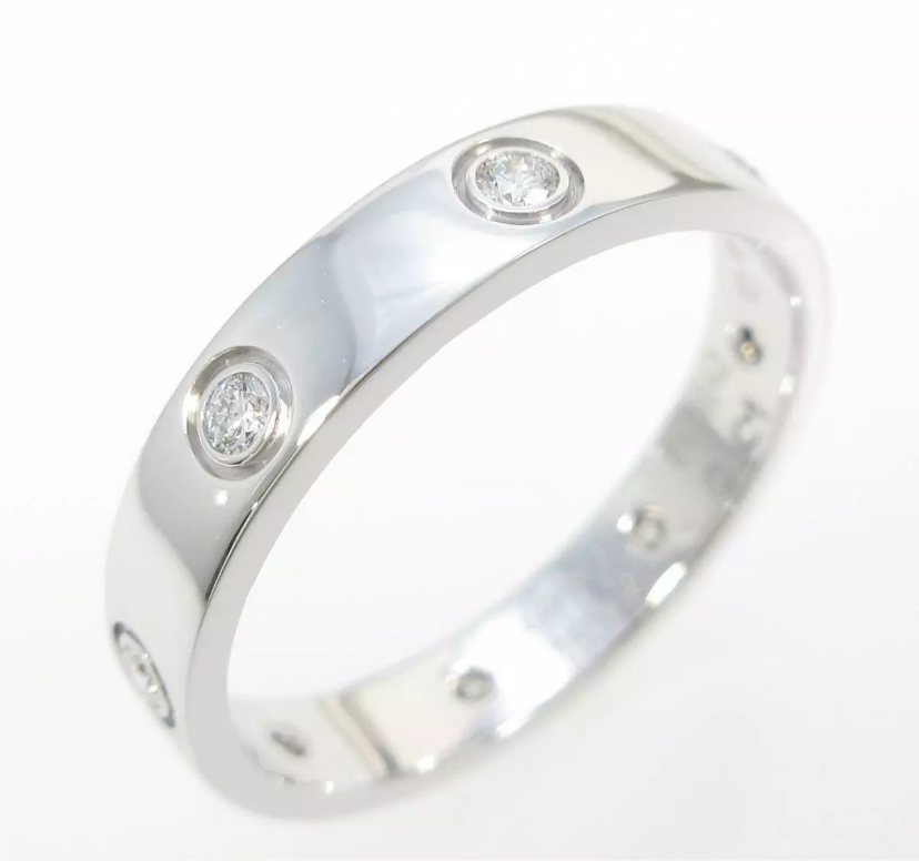 Cartier Mini/ Wedding 6P Full Diamond Love Ring 18KT White Gold #58/ 8