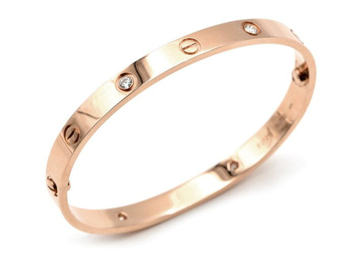 Cartier 4 Diamond Rose Gold Love Bracelet Size 17