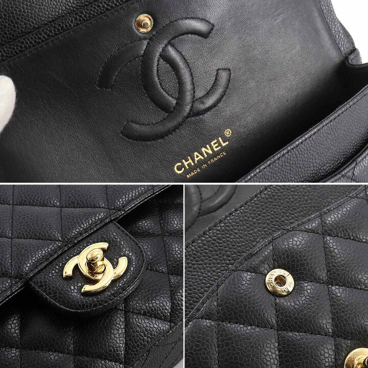 CHANEL Caviar Medium Gold Hardware Double Flap Bag