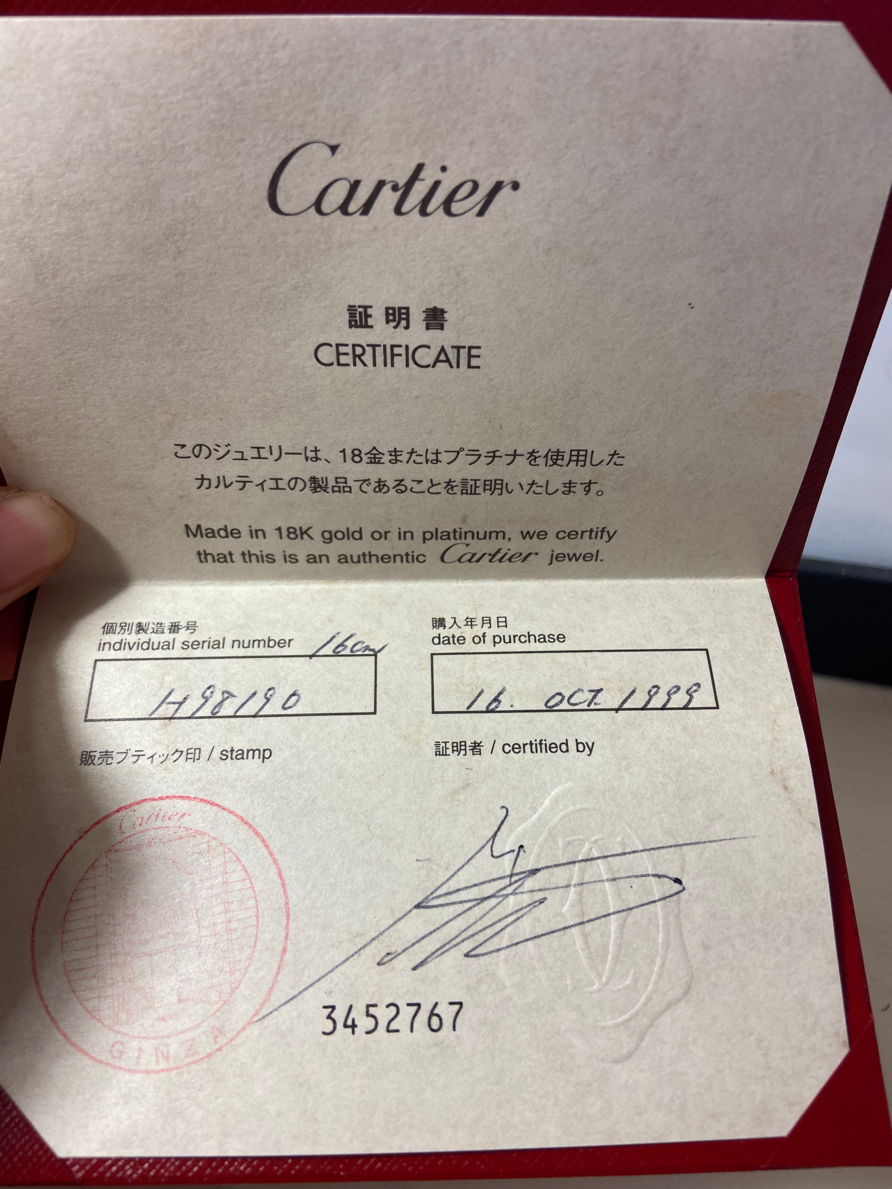 Cartier 18Kt White Gold Love Bracelet, Size 16