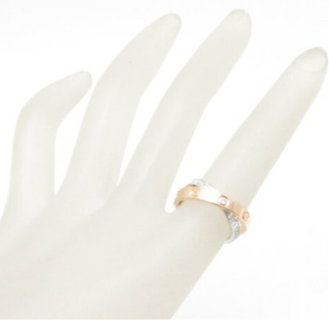 Cartier Double Diamond Love Ring 18KT White & Rose Gold Sz #50/ 5