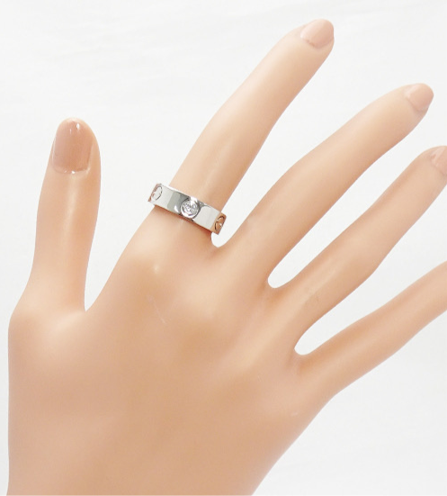Cartier 3P Half Diamond 18KT Whitw Gold Love Ring #53/ US 6.25