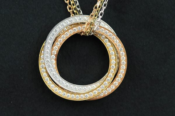 Cartier Trinity Diamond 18KT Tri-Gold Necklace Chain & Pendant